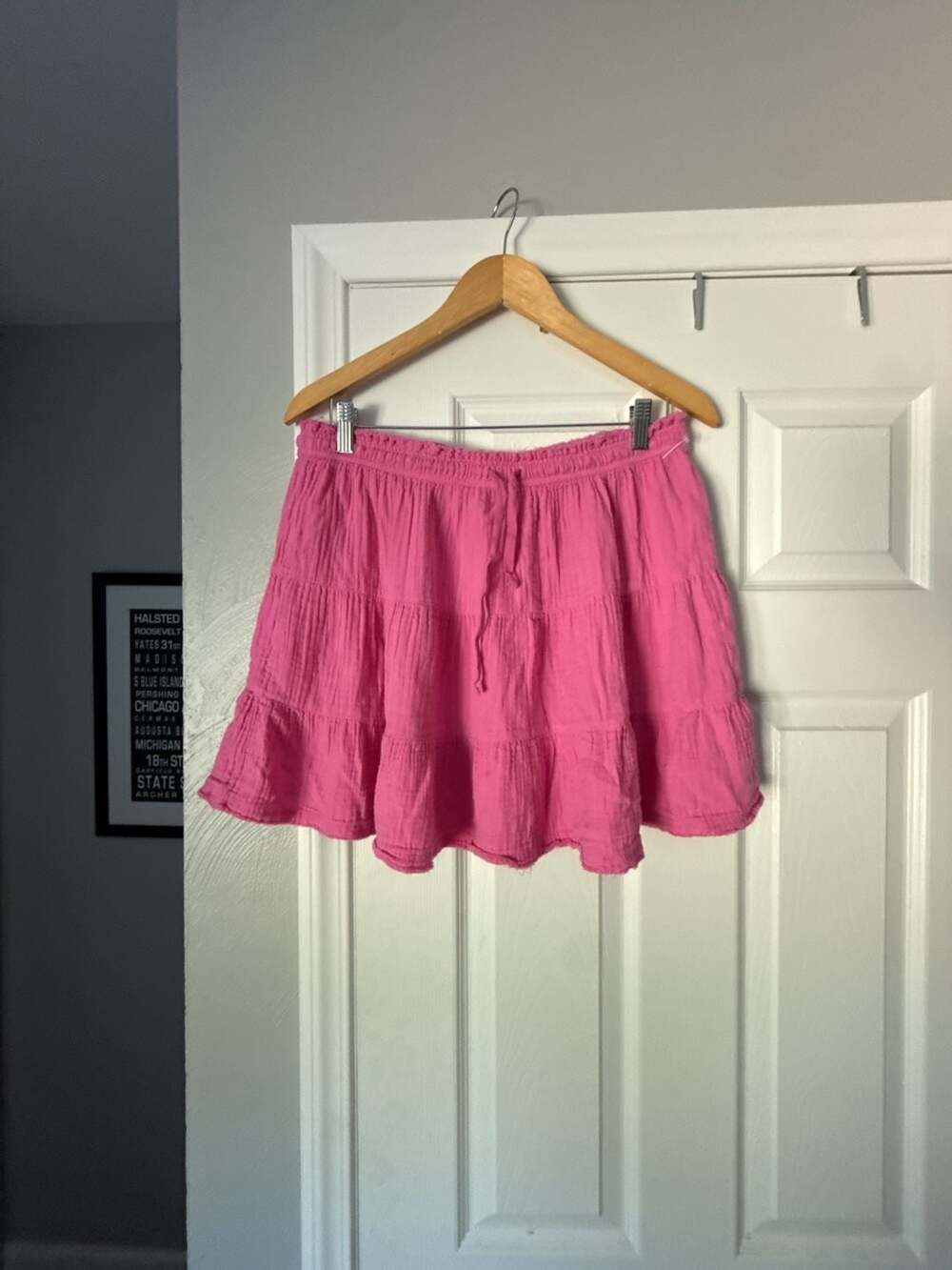 Aerie Pink Cotton Gauze Tiered Mini Skirt